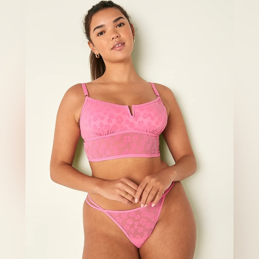 PINK Flocked Mesh Bralette M